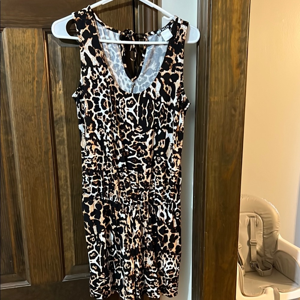 VENUS Brown Cream Casual Sleeveless V-Neck Sheath Mini Romper